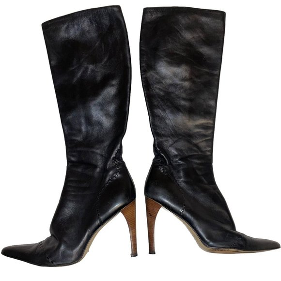 GUCCI~ZIP UP~TALL CALF LEATHER~WHIP STITCH~BOOTS - Picture 1 of 16